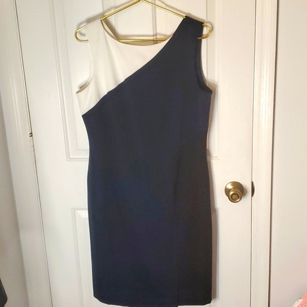 Chaps Womens Classic Sleeveless Color Block Career Dress Zipper Back,Front Slit